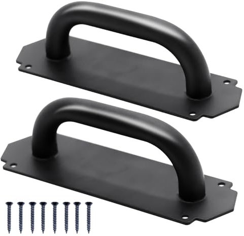 2 Pcs Black Sliding Door Handles, Gate Pull Handles for Kitchen Bathroom Cupboard Cabinet Garage Barn Shed Garden Gate Door Handle with Metal Plates, with Screws (200mm, Simple Style)