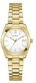 Guess Women's Alice Watch with Date Display Gold Stainless Steel Bracelet Mineral Glass White Dial 3 Bar Case Diameter 32mm GW0934L2