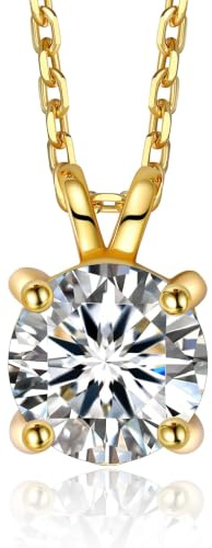 MomentWish Moissanite Kette Silber 925 Damen Diamant Halskette Gold Solitär | 0,3/0,5/1/2 Karat Moissanite Anhänger Weißgold/Rosegold/Gold Vergoldet Schmuck Valentinstag Weihnachten Geschenk für Frauen