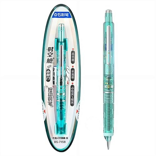 Stylo plume rétractable, portable, rétractable, encre bleue et noire, corps transparent, pointe moyenne, corps transparent pour calligraphie, écriture lisse, sans fuite (vert)