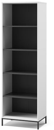Vicco Bücherregal Eliza, Weiß, 60 x 180 cm | mit 5 Fächern, zur Aufbewahrung von Büchern und Dekoration geeignet