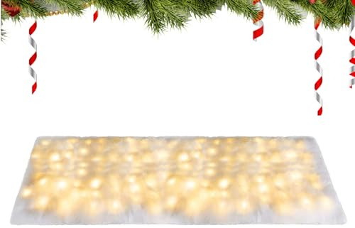 Hozaenwa LED Beleuchtete Kunstschneedecke | Weihnachts Schneedecke Dekoration Mit Lichtern - 8 Lichtmodi Faltbare Matte Deko Tischdecke - Für Feiertage Boden Innenbereich Kamine Bäume Winter