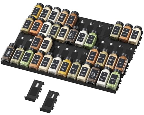 Lifewit 48 Pack Gewürzregal Schublade, Verstellbar Gewürz Organizer Schwarz | Kombinierbar Gewürze Organizer mit Kleber und Antirutschpads, Gewürzhalter für Schubladen mit mindestens 7,5cm Ihnnenhöhe