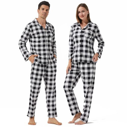 BEGIANT Pyjama Couple Ensemble de Nuit Homme et Femme à Carreaux Doux Respirant Pyjama Long 2 Pièces Toutes Saisons Homewear