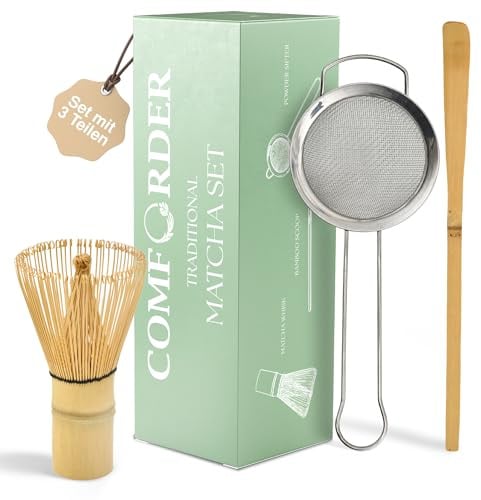 comforder Matcha kit con Frusta in Bambù (Chasen), Cucchiaio e Setaccio
