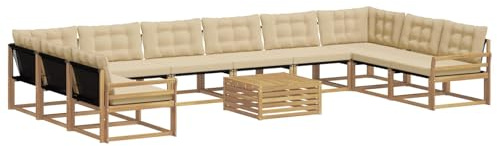 vidaXL Outdoor-Sofagarnitur mit Kissen 11 pcs Weiß und Beige, Garten Set, modernes Outdoor Sofa, langlebige Lounge, Textilene Couch, wetterfeste Sitzgelegenheit für die Terrasse