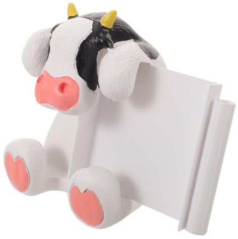 CRAFTHROU Cow Memo Holder with Detailed Resin Craft Design Desk Note Dispenser with Suction Cup Stand, Refillable Resin Pop up Note Pad Holder Keeps Desk Organised for Office and Dorm