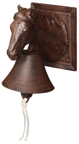 Esschert Design Türglocke mit Klöppel, Türklingel mit Motiv Pferd aus rötlichem Gusseisen, ca. 12 cm x 17 cm x 19 cm