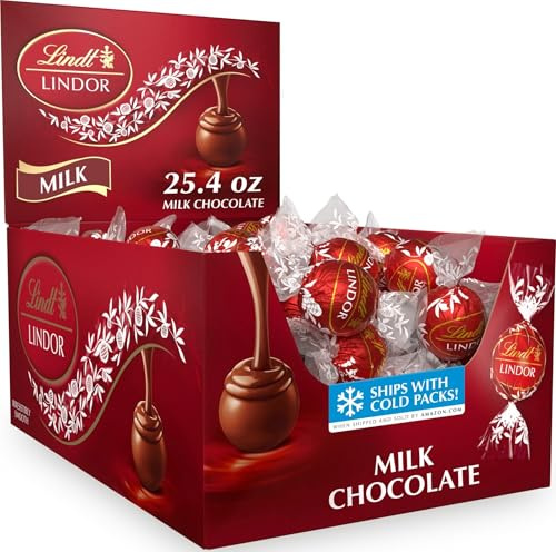 Lindt LINDOR Milk Chocolate Candy Truffles, Milk Chocolate with Smooth, Melting Truffle Center, 25.4 oz., 60 Count