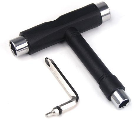 Outdoortips T-Tool Skateboard Longboard Schraubenschlüssel mit Inbusschlüssel, Schwarz