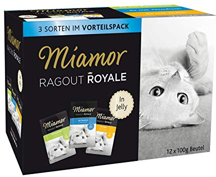 MIAMOR - Ragout Royale in Jelly Multibox | Nassfutter für ausgewachsene Katzen mit Ragout-Stückchen. Alleinfutter im Frischebeutel ohne Soja, Farb- und Konservierungsstoffe | 4x12x100g