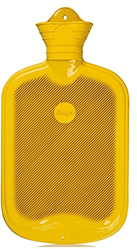 2 Liter Gummi-Wärmflasche, Wärmeflasche, Wärmetherapie, einseitig Lamellen, gelb