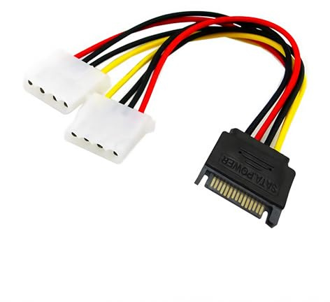 Aukson J33 SATA zu IDE Stromkabel – 15-Pin auf 2x 4-Pin Molex Adapter, 20 cm Länge, Strom Spiltter Konverter für IDE Festplatten und Laufwerke