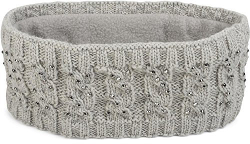 styleBREAKER Damen Stirnband mit Zopfmuster und Strass, weiches Fleece Innenfutter, Haarband, Headband 04026001, Farbe:Hellgrau
