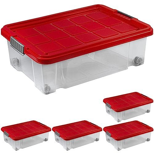 ARTECSIS Unterbett Aufbewahrungsbox mit Deckel und Rollen 5er Set I 34L - 60 x 40 x 18 cm