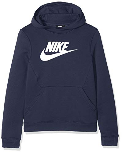 Nike Jungen B NSW PO Hoodie Club FLC HBR Sweatshirt, Obsidian/White, XS