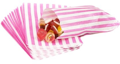Bag It Plastics Candy Stripe Paper Sweet Bags | Pink | 5 x 7 / 125x175mm | Pack of 1000 | Multipurpose Use for Sweets, Popcorn, Wedding Favours, Pick and Mix & Cookies!