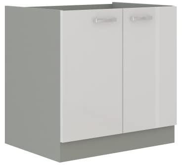 Unterschrank 80 Bianca Weiß Hochglanz + Grau Küchenzeile Küchenblock Küche