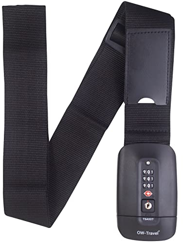 OW-Travel Sangle Valise Voyage TSA personnalisées (1 Pc Noir) Sangle Bagage avec Etiquette Valise d'Identification. Courroie de Voyage verrouillable pour Bagage. Ceinture Valise pour Les Sacs