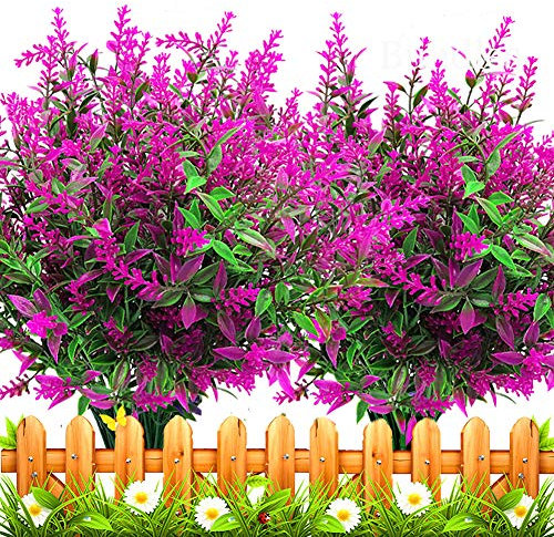 Grunyia 10 Bündel künstliche Lavendel Blumen Outdoor Fake Pflanzen Faux Kunststoff UV beständig Blumen für Haus Garten Veranda Fenster Box und Friedhofsschmuck (10, lila)