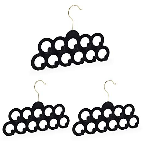 Relaxdays 3X Gruccia Multipla, per Sciarpe, Cinture, Cravatte, Gancio Girevole 360°, Antiscivolo, 11 Supporti, v. Colori