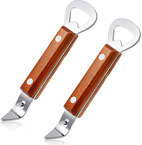 Bottle Punch Can Opener Stainless Steel Beer Bottle Opener Punch Bottle Opener with Wood Handle for Manual Bottles Cans (Wood Color, 2)