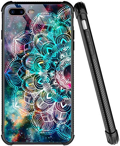 ZHEGAILIAN Case Compatible with iPhone 7/8/SE2/SE3,Organic Glass Cover for Girls Women Men,Four Corners Desgin Anti-Scratch Shockproof Case for iPhone 7/8/SE2/SE3,Starry Mandala