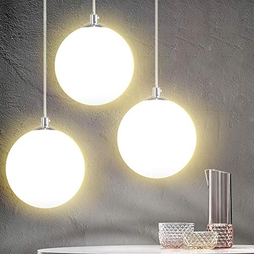 BAKAJI Lustre lampe suspension douille sphérique en verre mat support en métal chromé design moderne culot E27 ampoule max 40 W éclairage décoration maison (25 cm)