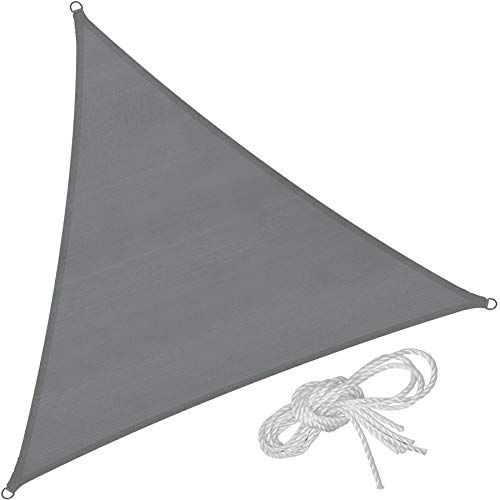 tectake® Sonnensegel mit UV Schutz, Sonnenschutz und Sichtschutz Balkon, Sichtschutz Garten, für Pergola, Windschutz Terrasse, mit Ösen und Spannseile - dreieckig grau - 3,6 x 3,6 x 3,6 m