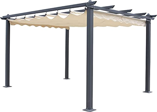 Dmora Pergola da Giardino con tettuccio a Scorrimento, Struttura Color Antracite e Telo Color Ecrù, 300 x 400 cm