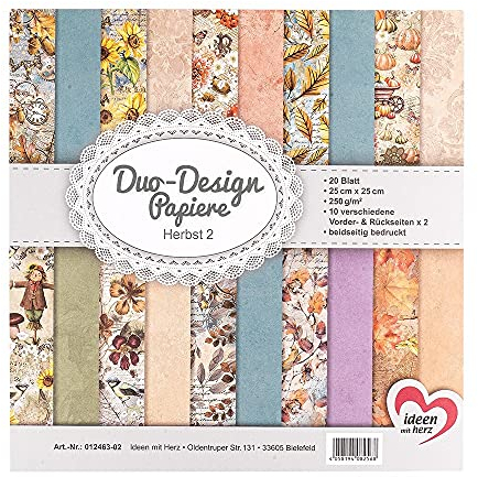 Ideen mit Herz Duo-Design-Papiere | Block mit 20 Blatt Bastelpapier | 25 x 25 cm | 250g/m² | beidseitig bedruckt | Designpapier, Motivpapier | ideal für Scrapbooking, Basteln (Herbst 02)