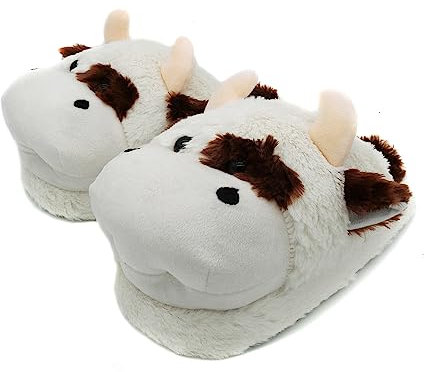 Onmygogo 3D Neuheit Hausschuhe für Damen Herren, Winter Tier Plüsch Hausschuhe (37-40 EU, Cow, numeric_37)