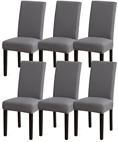 Sufdari Stuhlhussen 6er Set Grau, Stretch Esszimmer Stuhlbezug für Esszimmerstühle, Abnehmbarer Waschbarer Spandex Stuhlüberzug für Küchenstühle,Hotel, Bankett(Grau, 6 Stück)