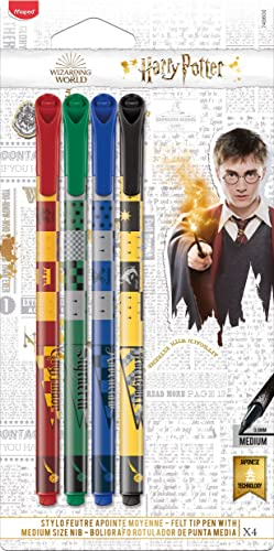 Maped - Fineliner HARRY POTTER - Medium 0,8 mm - x4 Fineliner - rot/grün/blau/gelb, 749600, Mehrfarbig