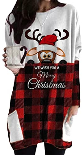 EFOFEI Frauen Casual Sweatshirt Langer Saum Party Bluse Casual Slim Rundhals Sweatshirt Knielangen Poncho Bluse