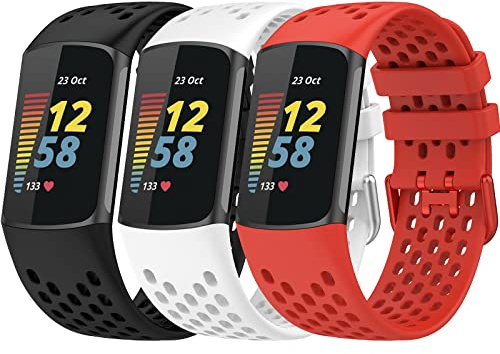 TopPerfekt Bracelet de Rechange pour Montre Fitbit Charge 6, Bracelet Réglable Sport en Silicone Souple pour Traqueur D'activité Charge 5 pour Homme et Femme