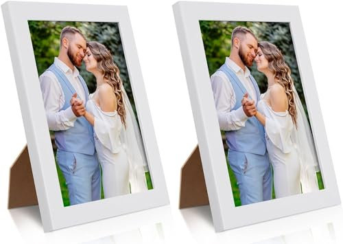 PECULA 2 Stück 12,7 x 17,8 cm Bilderrahmen, weißer Bilderrahmen für Wand- und Tischdekoration, widerstandsfähiger Kunststoff-Bilderrahmen mit klarem Plexiglas für vertikale oder horizontale Anzeige