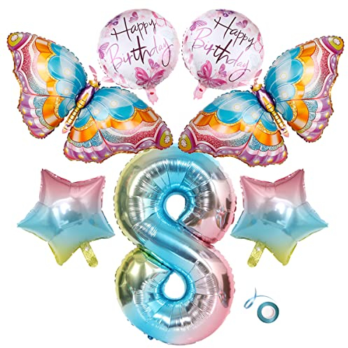 Jxuzh 7 Stücke Schmetterling Luftballons Bunte Schmetterling Folieballons Schmetterling Deko 8.Geburtstag Mädchen Schmetterlingsdruck Ballon Für Schmetterling Hochzeit Geburtstag Party Deko
