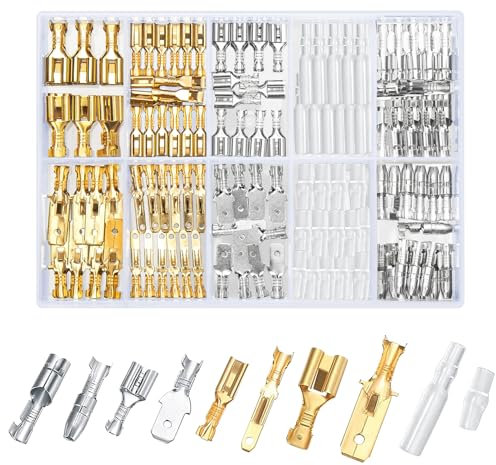 QOOSIKICC 150 Pieces 2.8/4.8/6.3Mm Quick Splice Male and Female Wire Sword Connectors, Wire Crimp Terminal Block Assortment Kit with Insulating Sleeve, for Conec Electrical Wiring