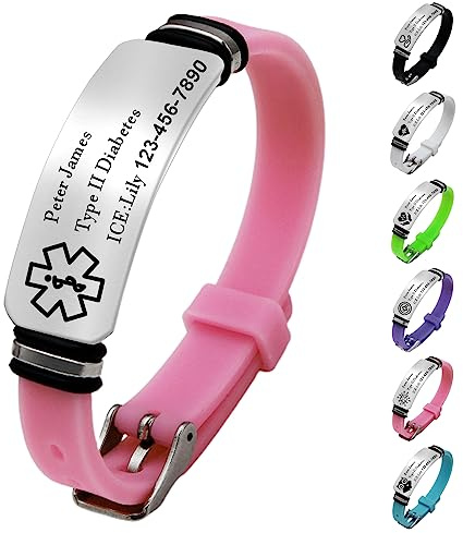 Skartam Personalisiertes medizinisches Notfall-Armband für Damen und Herren, personalisierbar, Sport-Notfall-ID, Silikon-Armband mit kostenloser Gravur, Bild, Logotext, Engrave Logo & Text, Edelstahl