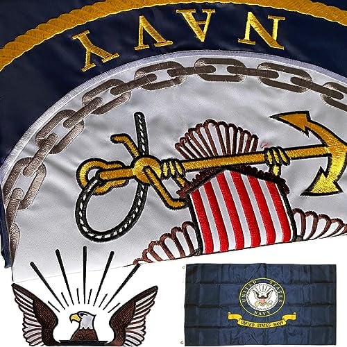 Embroidered United States Navy Flag 3x5-3Ply Heavy Duty 300D Nylon 4 Rows Sewn- All Weather 3x5 Navy Flag for Outdoor/Indoor with 2 Brass Grommets