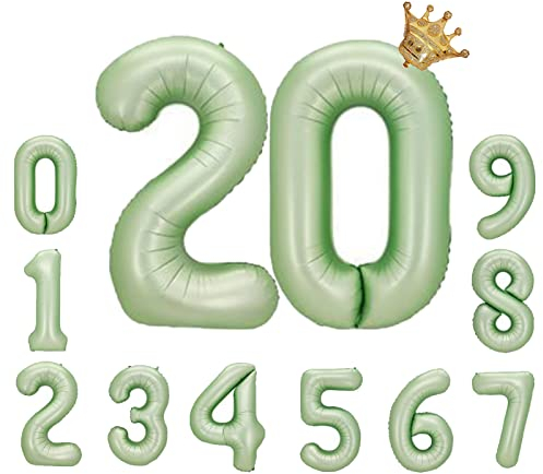 Foil Luftballon 20 Helium Folienballon Zahlen Ballon XXL Folien Makaron Grün Ballon 20 Geburtstag 100cm/40inch