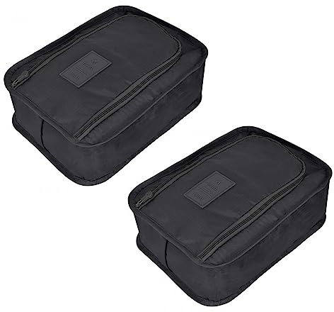 2 Pcs Borse per Scarpe da Viaggio Custodia con Manico, Sacchetti per Calzature, Portascarpe Nylon Sacchetti Portascarpe, Borse Impermeabili Portatili con Cerniera per Uomo e Donna (Nero)