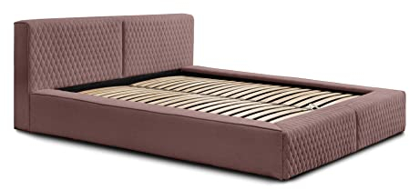 Siblo Bett 160x200 cm - Modern Polsterbett - Doppelbett mit Bettkasten und Lattenros - Adel - Kollektion - Robust Bett mit Stauraum - Bettgestell aus Holz - Rosa