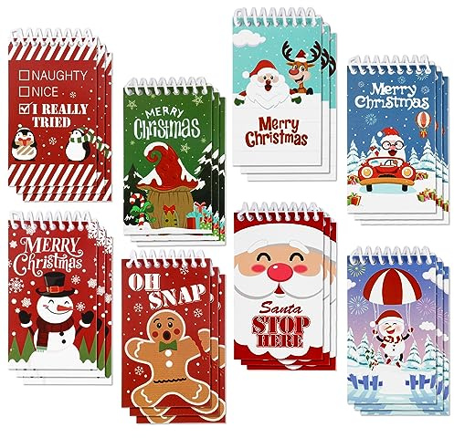 VEYLIN Kleine Weihnachts-Spulen-Notizblöcke, 24 Stück, Weihnachts-Taschen-Spulen-Notizbuch für Weihnachtsfeier, Kinder, Goodie Bag Favor Supplies