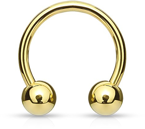 Paula & Fritz® Set Hufeisen Gold 3-mm Stark 12-mm Lang Chirurgenstahl 316L Kugel 6-mm Circular Barbell Septum Nasen-Ring Augenbraue Ohr-Piercing