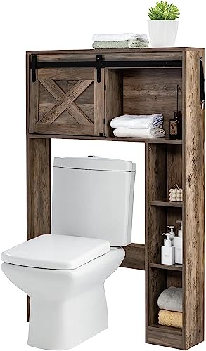 GYMAX Scaffalatura per Bagno, Mobile Salva Spazio Sopra il WC o La Lavatrice, Armadio e 4 Ripiani Aperti, 84 x 17 x 128 cm (marrone)