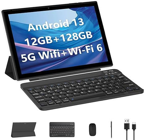 HOTTABLET 2023 New 10.1 inch Android 13 Tablet, 12GB RAM, 128GB ROM, 1TB Expandable, Black