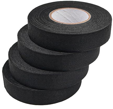Tiardey 4 Roll Fabric Tape Ruban Isolant Noir Ruban Textile de Voiture pour Faisceaux de câbles dans la Voiture et Le Compartiment Moteur (19 mm x 15 m)
