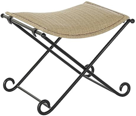 PEGANE Repose-Pieds en rotin Naturel et métal Noir - Longueur 53 x Profondeur 45 x Hauteur 44 cm